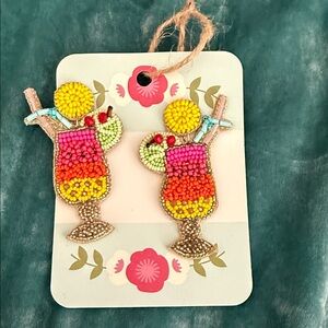 Beaded Tropical Cocktail Statement Earrings - Bright Multi